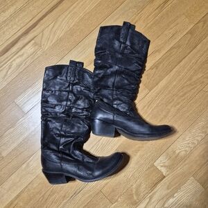 Black Leather Western Style Women's Boots Vintage, Size 6.5